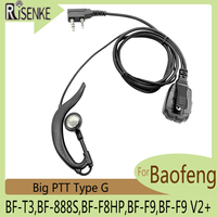 RISENKE-Big PTT Type G Headphones, Walkie Talkie Headset, Earpiece Microphone for Baofeng BF-T3,BF-888S,BF-F8HP,BF-F9,BF-F9V2 +