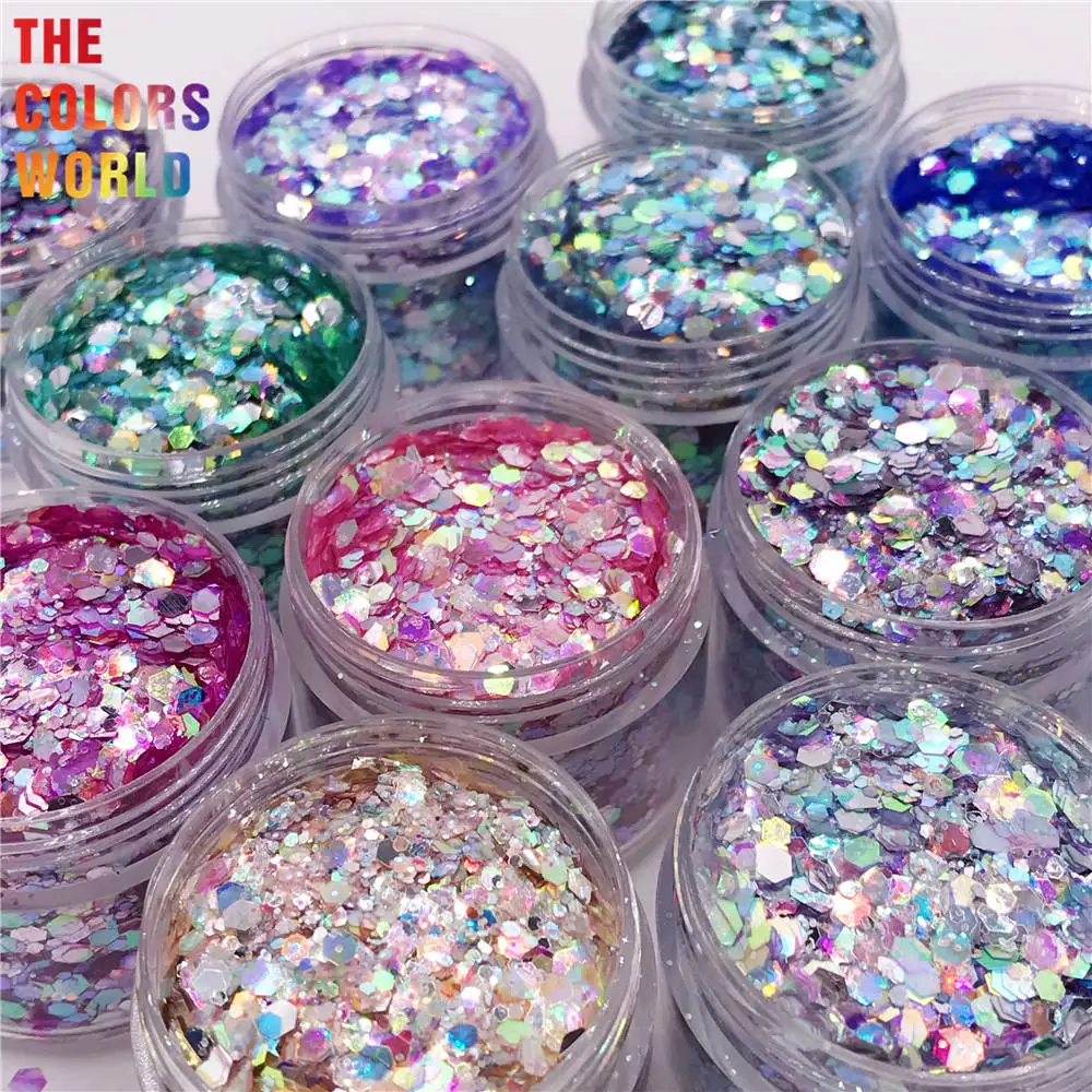 TCT-724 Strong Shinning Iridescent Colorful Chunky Nail And Hair Glitter Decoration Manicure Tumbler Makeup Accessories Supplier