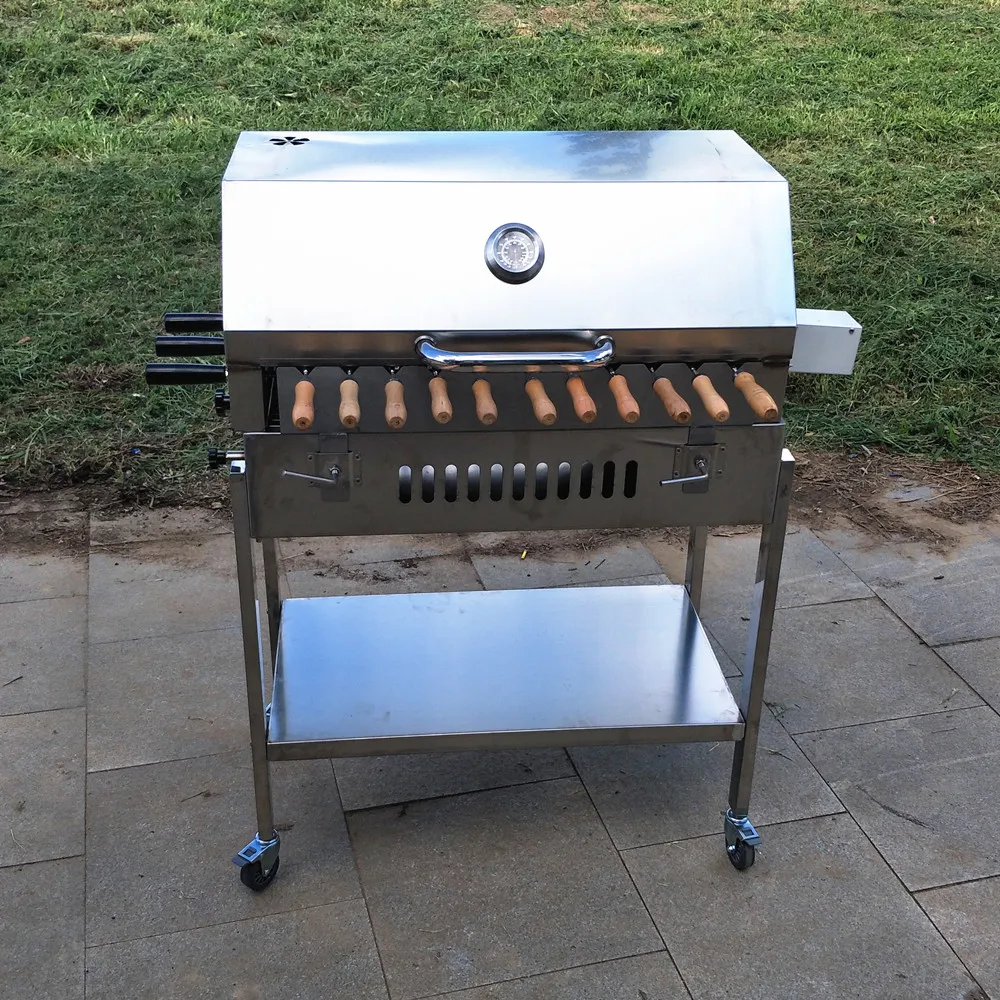 Portable Kebab Charcoal Grills Rotating Bbq Skewer Cyprus Grill Rotisserie With Lid