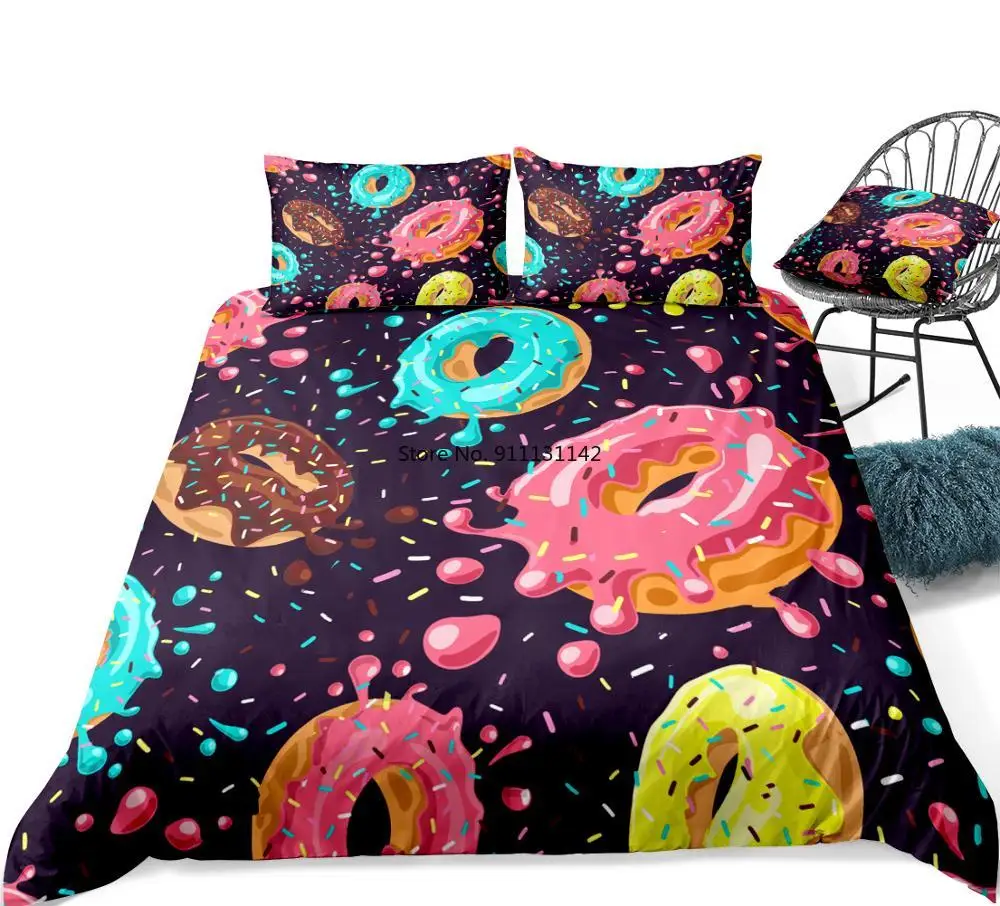 

Donuts Duvet Cover Set Pink Chocolate Lemon Blue Mint Donuts Bedding Kids Boys Girls Food Quilt Cover Queen Bed Set Dropship