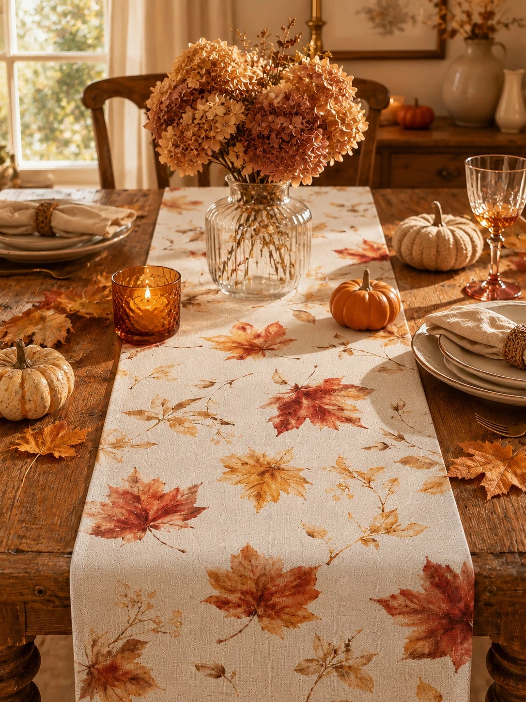 1pc Autumn Maple Leaf Linen Table Runner Multi‑Size Fall Harvest Table Decor for Dining Table Kitchen Living Room Thanksgiving P