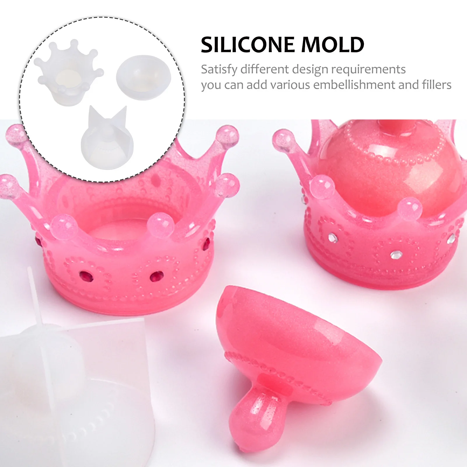 

2Pcs Silicone Crown Shaped Mold for Epoxy Resin Jewelry Storage Container Handmade Craft Kit Reusable Flexible Clear Texture