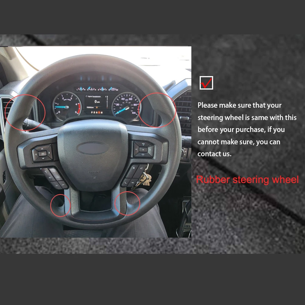 Custom Carbon Fiber Leather Car Steering Wheel Cover Wrap for Ford F-150 F-250 F-350 F-450 Hand Sewing
