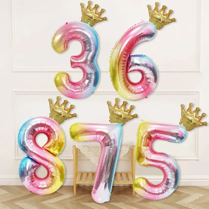 

Birthday Balloon 40 inch Gradient Digital Crown Balloon Set for Children's First Birthday Party Decoration