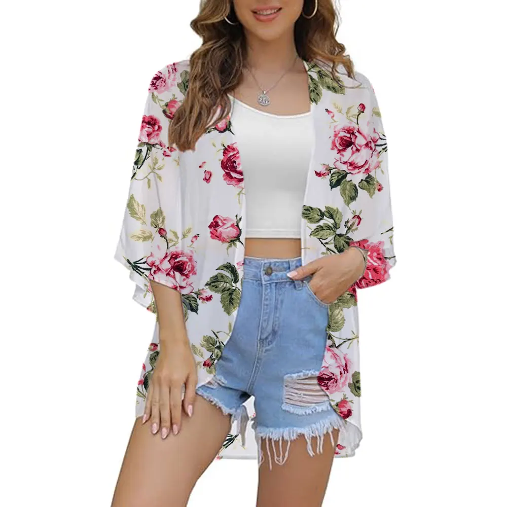 

Chiffon Women's Kimono Bohemian Floral Printed Shawl Capes Coat Summer Kimono Chiffon Cover Up Cardigan Shirt Tops Beach Party