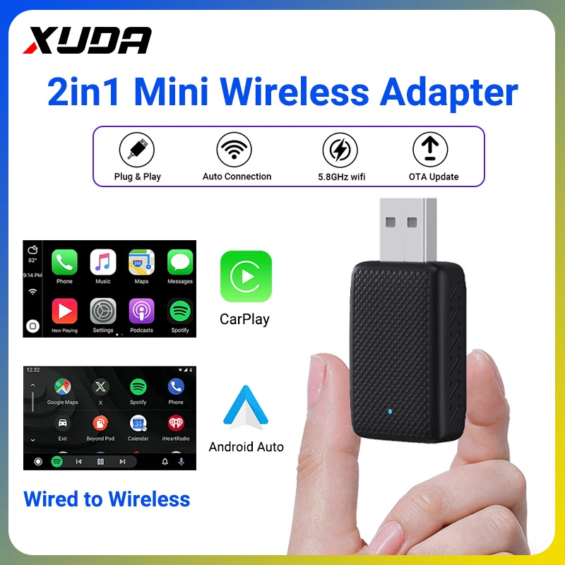 2025 New Mini Wired to Wireless CarPlay and Android Auto  2in1 adapter Transmission Speed Plug and Play Fashionable and Portable