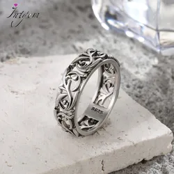 Vintage 925 Sterling Silver Ring Vine Hollow Out Round Ring Retro Handmade Jine Jewerly Cool Rings For Man And Women