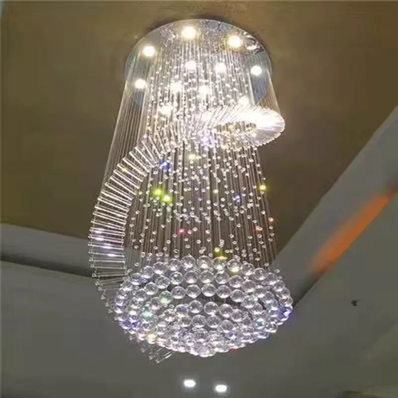 

Modern Long LED Spiral Living Crystal Chandeliers Lighting Indoor Fixture for Staircase Stair Lamp Showcase Bedroom Hotel Hall