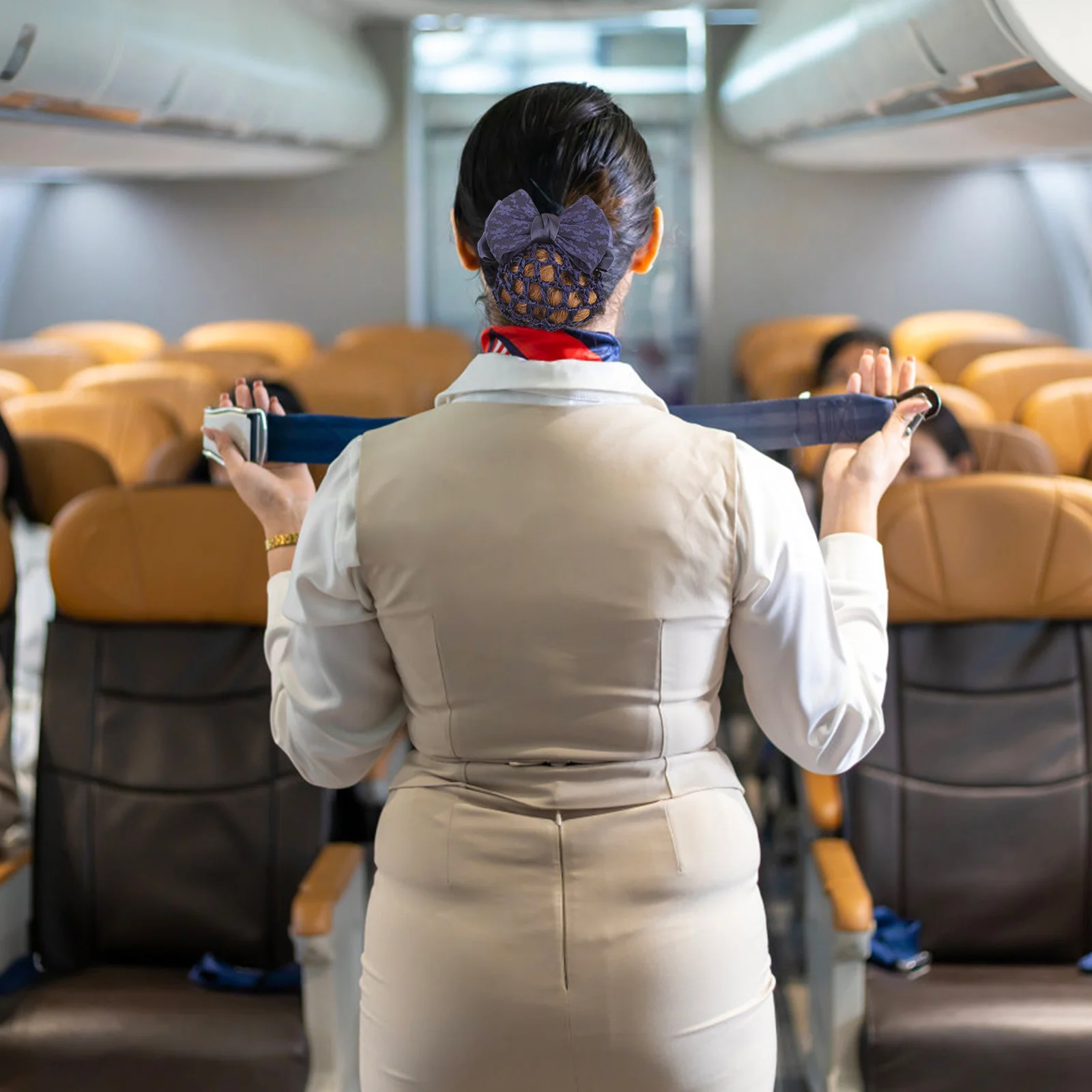 

2pcs Women'S Bow Hair Snood Elastic Bun Net For Office Party Date Nurse Flight Attendant Style Dark Blue Hairpins