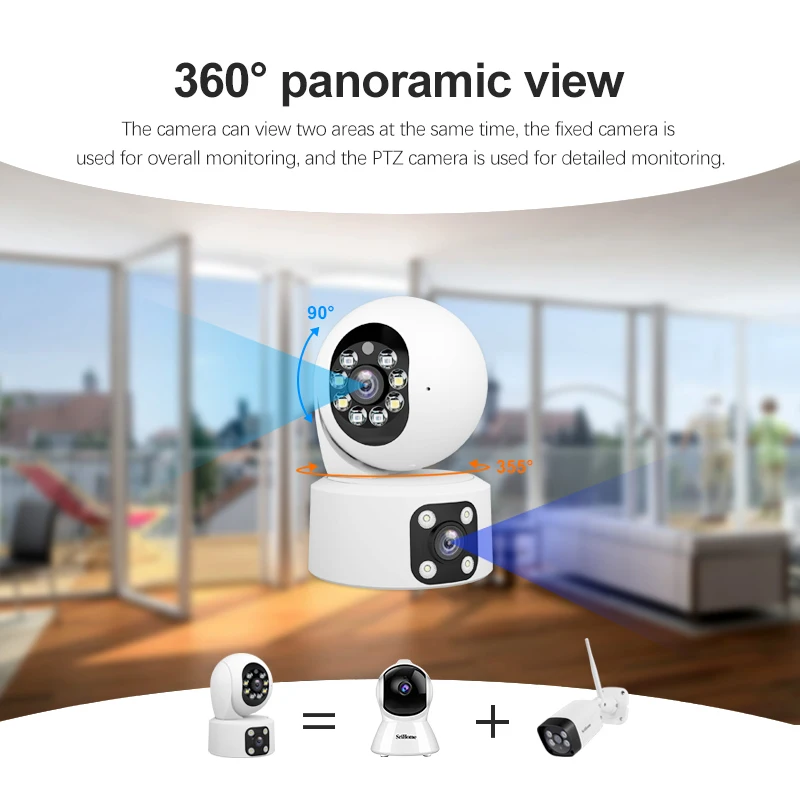 Sirome SH049 peluru PTZ kamera lensa ganda HD 1080MP kamera Wifi kamera pengawas pandangan malam CCTV AI pelacakan otomatis kamera