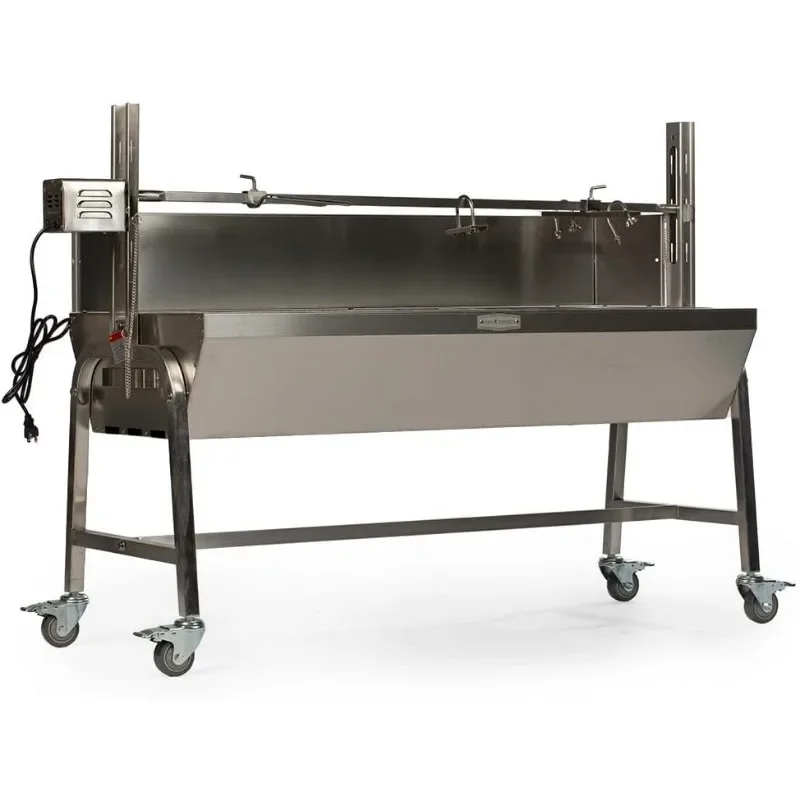 TITAN GREAT OUTDOORS 13W Stainless Steel Rotisserie Grill, Rated 88 LB, Windscreen, BBQ Spit Roaster