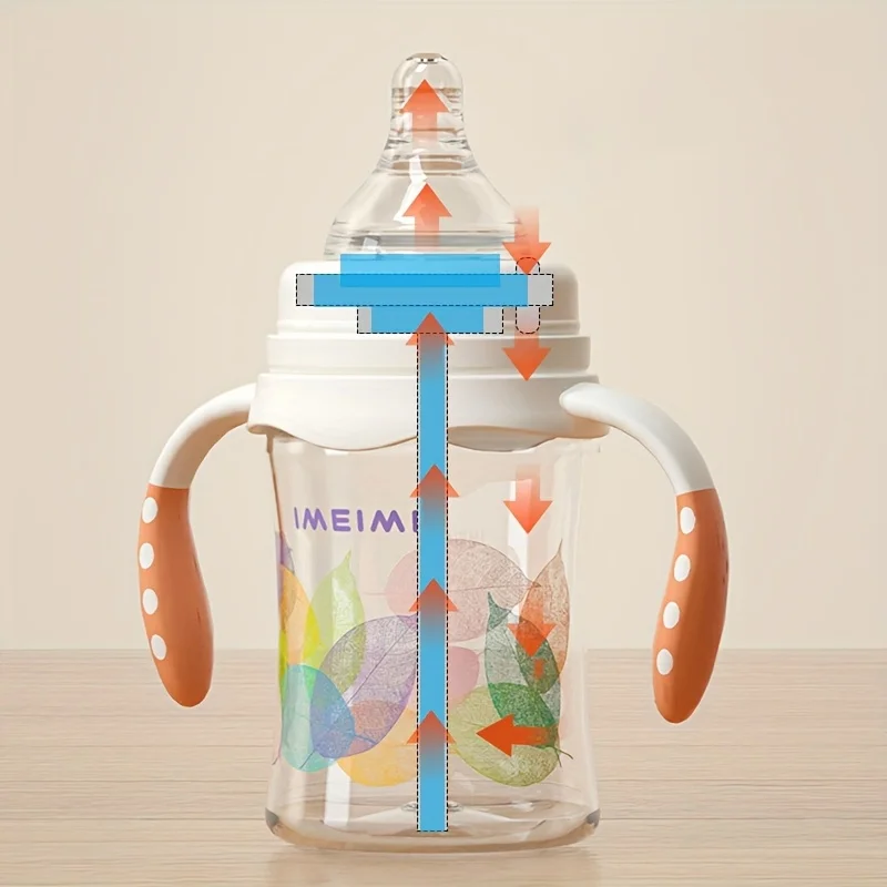 baby bottle, made of food grade PP material, safe and durable for newborns, with handle, wide caliber, lightweight