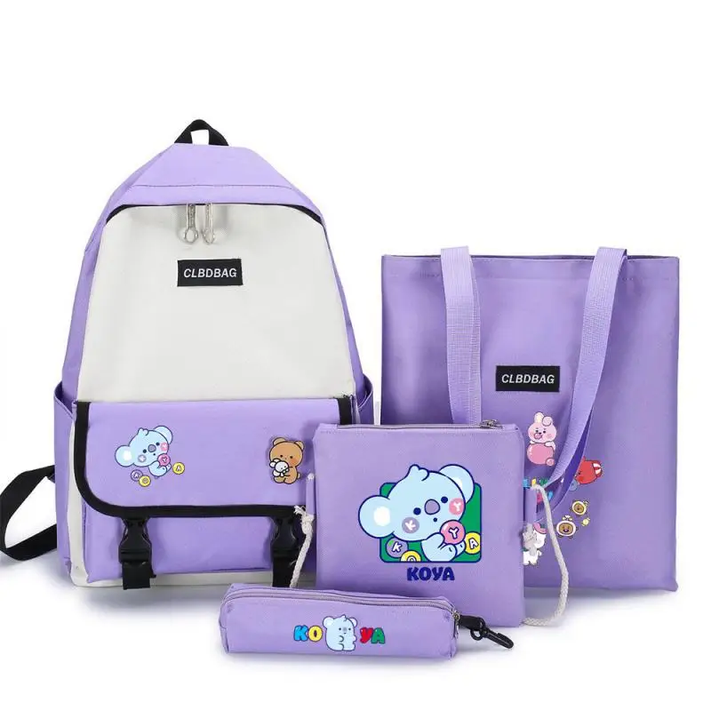 4 sztuk/zestaw Cute Cartoon Bt21 tornister torebka portmonetka piórnik Student Kawaii nauka papiernicze dziewczyna chłopiec prezent urodzinowy