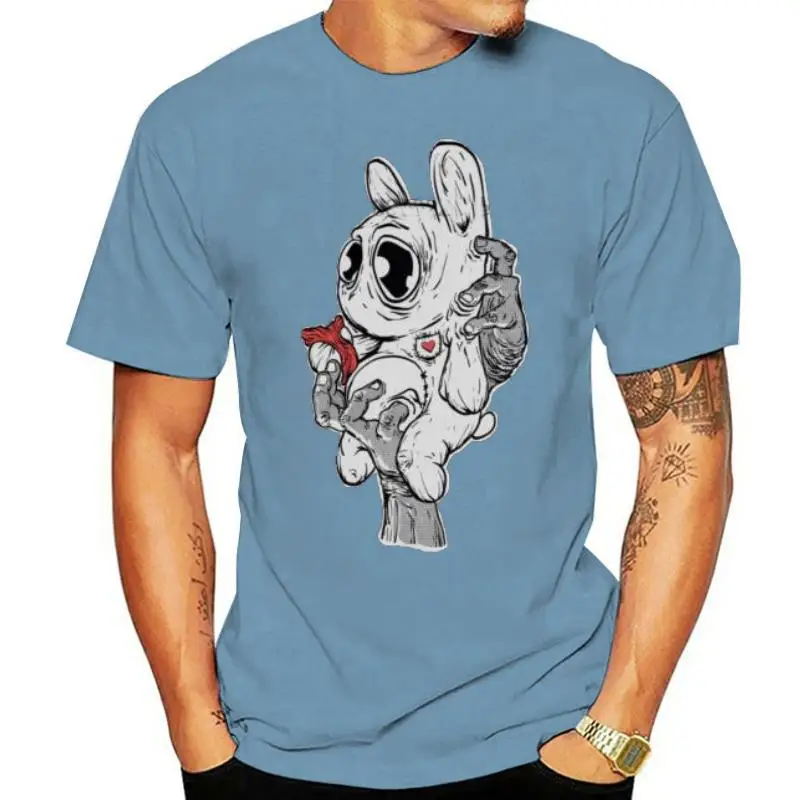 Title: Jeffs Rebirth A cute bunny holding his heart after being created cute UNISEX tshirt two color screen print men t shirt