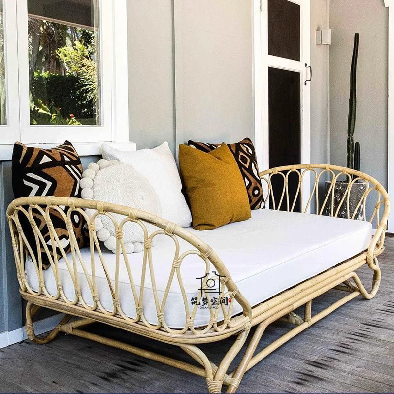 Nordic Natural Rattan Woven One Meter Two Single Bed Family Nap Homestay Children's Rattan Bed