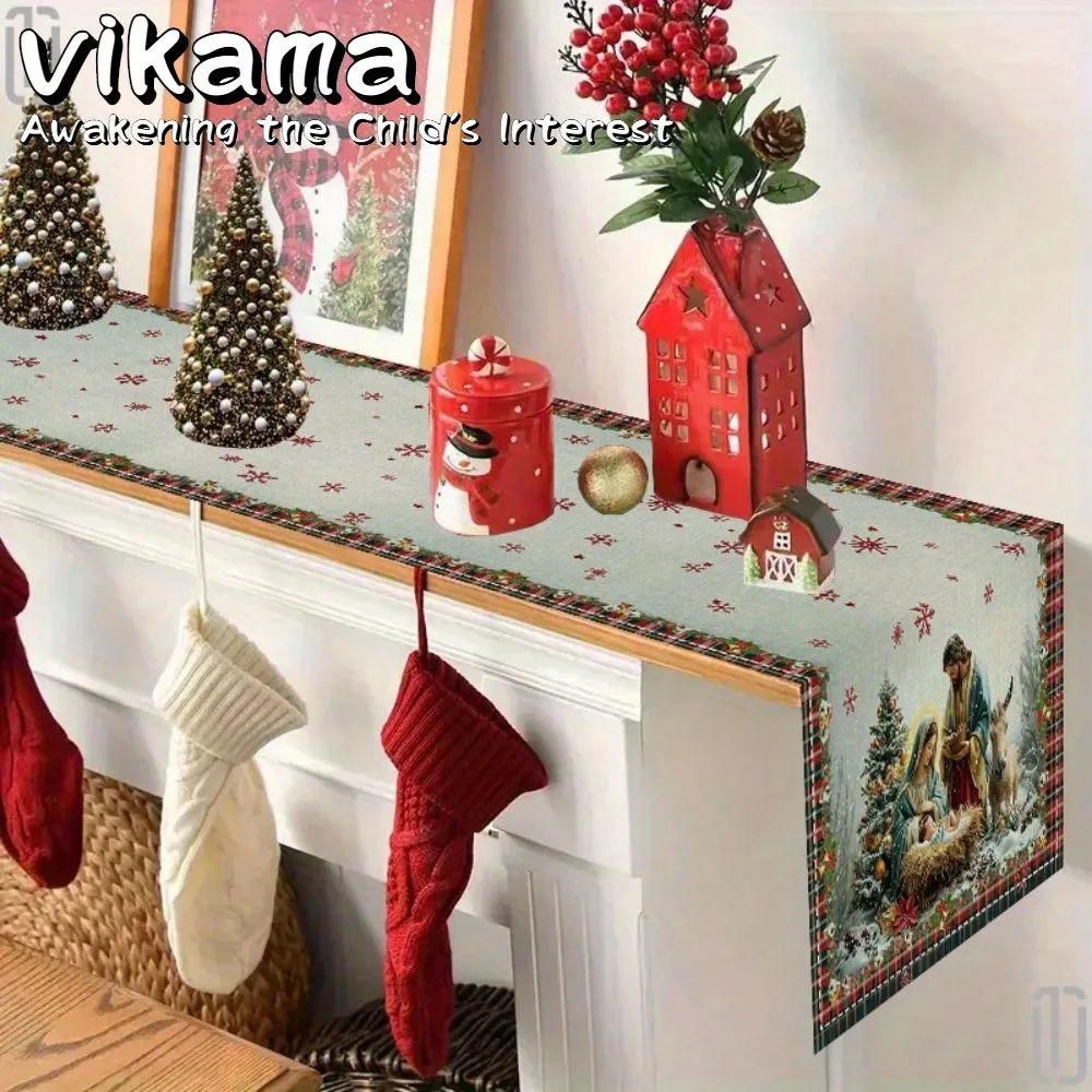 VIKAMA Weihnachts-Tischläufer, Schneeflocke und Cranberry, Feiertagstischlandschaft, Küchenfertig für festliche Partydekorationen