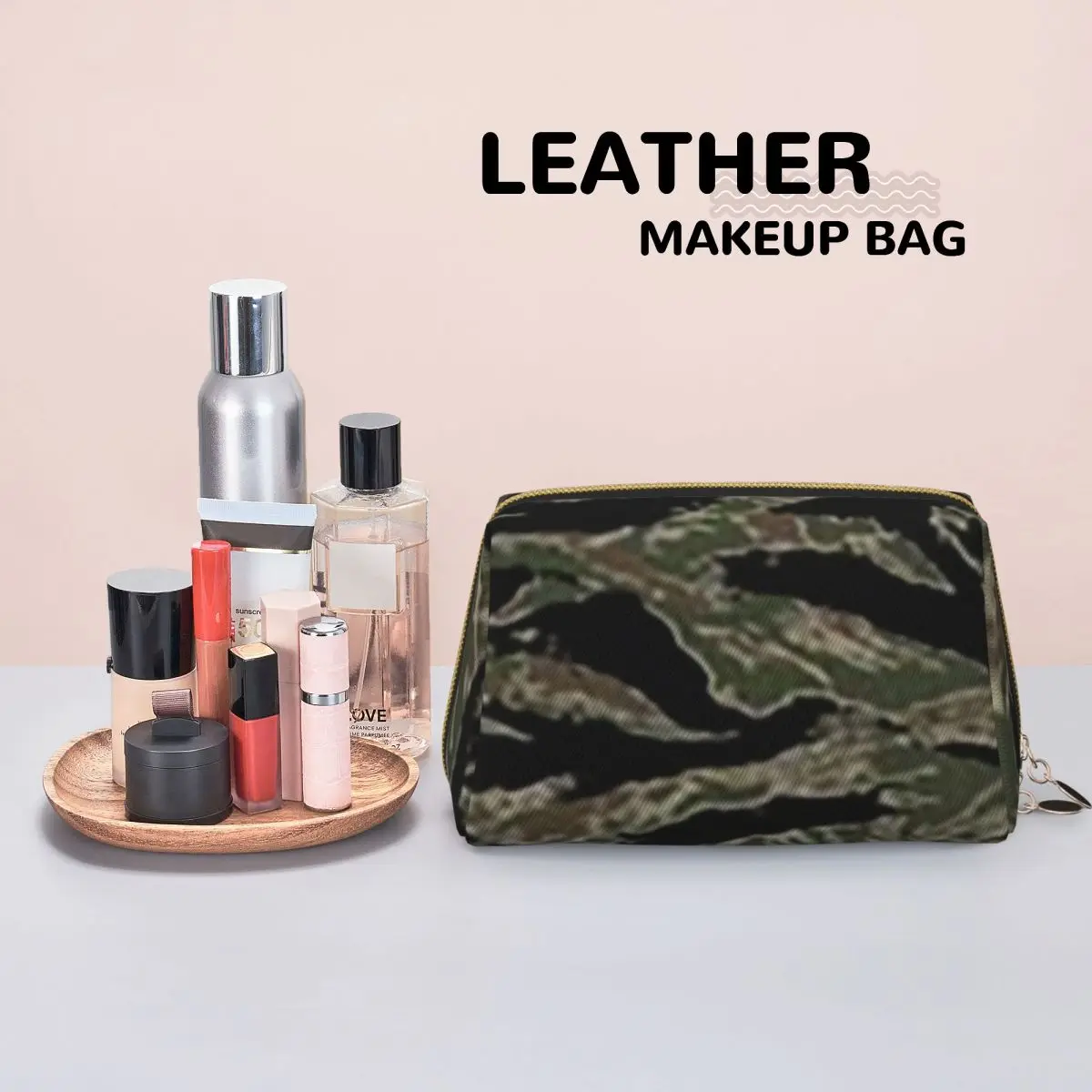 Tiger Stripe Camouflage Military Camo Women Cosmetic Bag Travel Makeup Organizer Pouch Toiletry Storage Dopp Kit Box