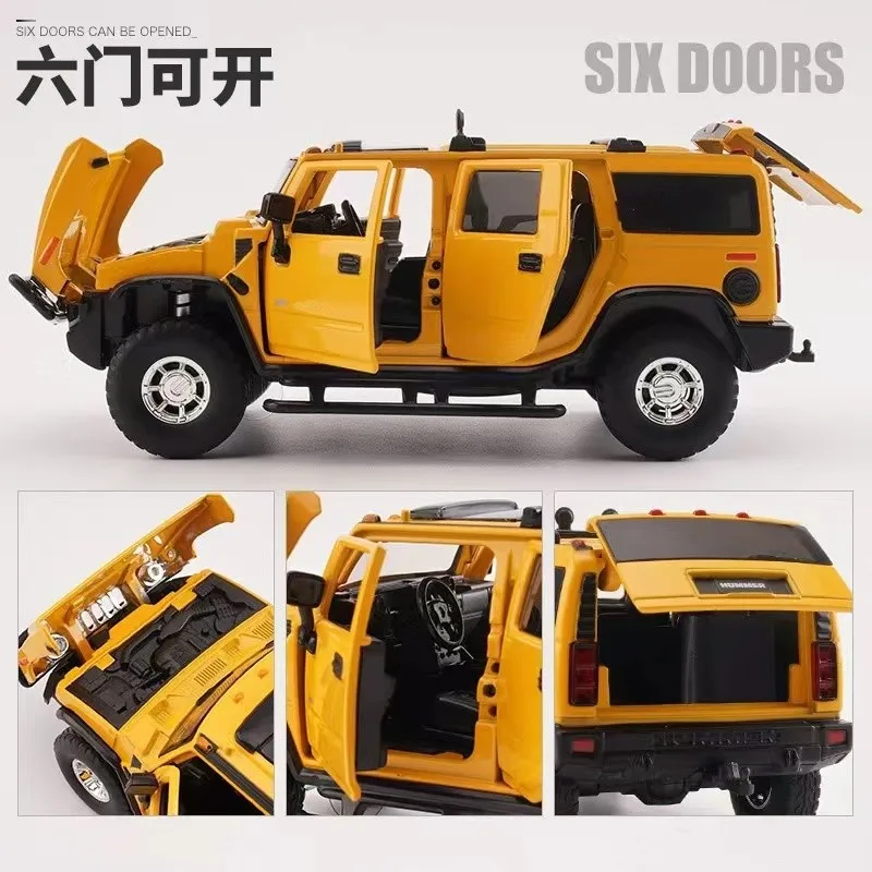 1:32 HUMMER H2 Alloy Car Model Diecasts Metal Toys Off-road Vehicles Small Scale Model Simulation Sound Light Collectible Gifts