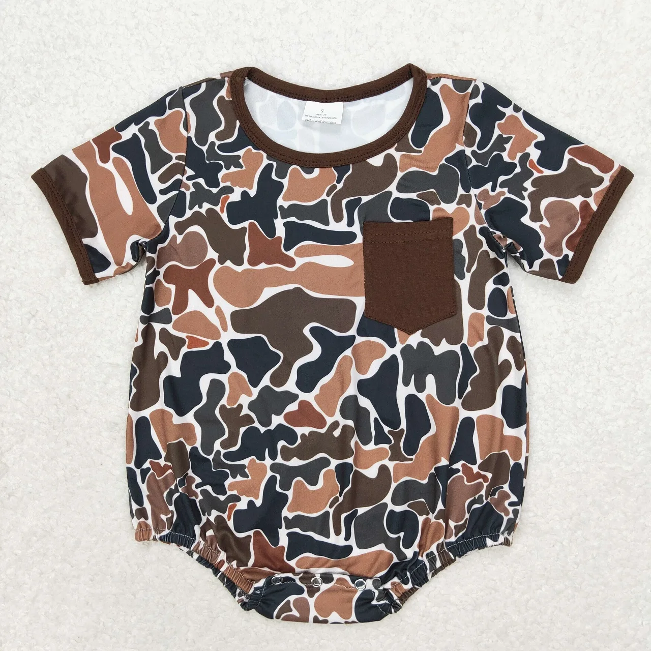 Wholesale Baby Boy Deers Camo Brown Romper Toddler Newborn Summer Short Sleeves Pocket Infant Kids Children Bubble Clothing