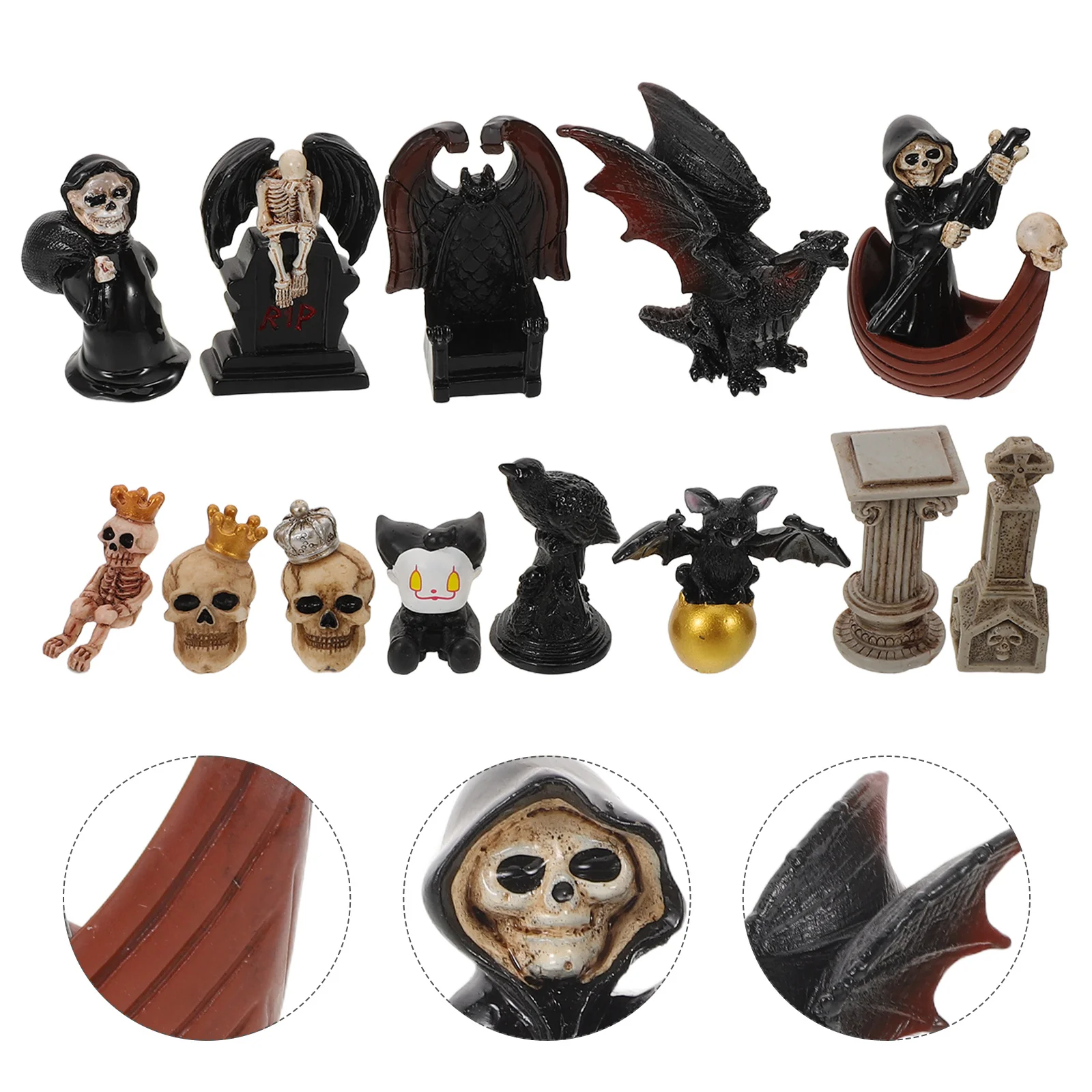 

13Pcs Mini Halloween Decor Resin Skull Bat Column Statues for Indoor Room Garden Ornament Festive Party Atmosphere