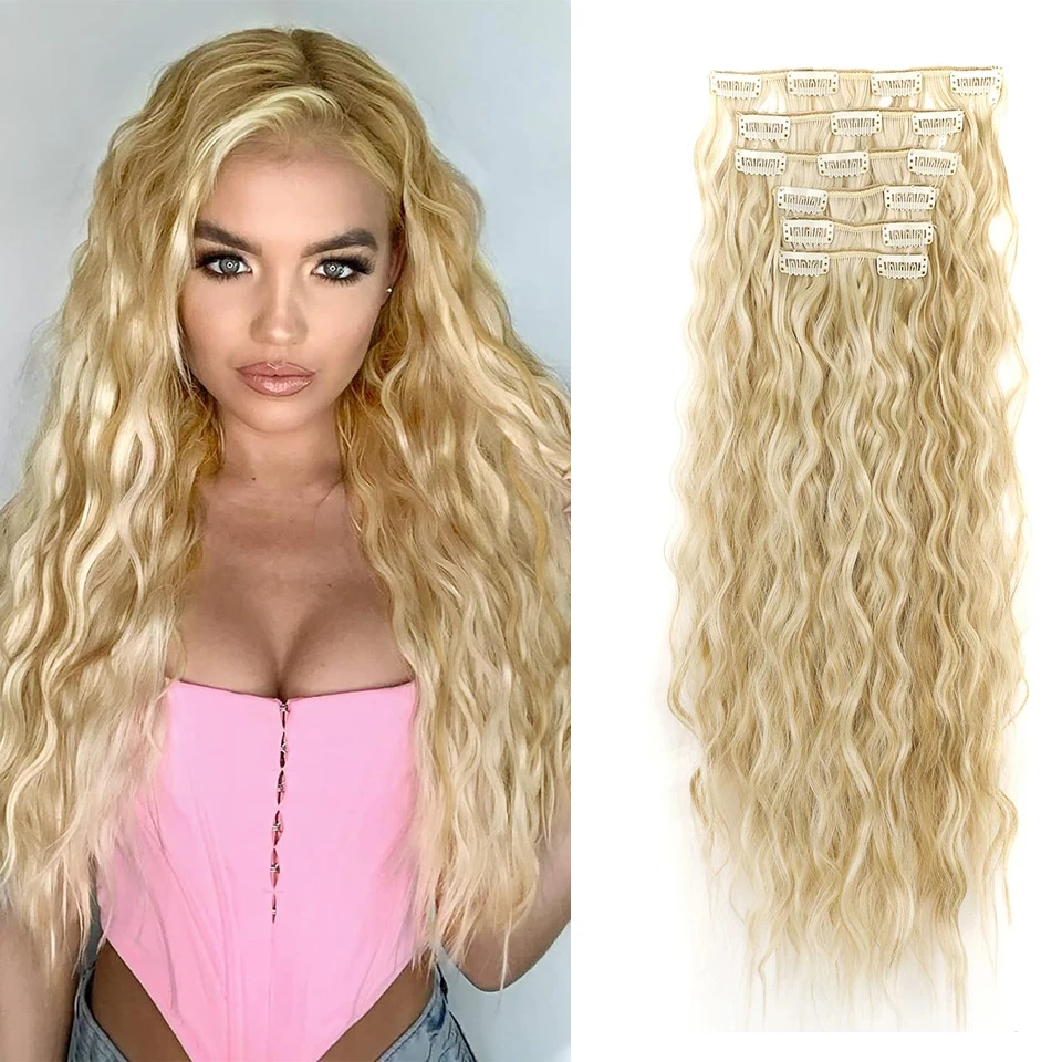 Clip in Hair Extensions for Women 20 Inch Synthetic Long Wavy Curly Hair Extension 6PCS Full Head Natural Soft Thick Hairpieces