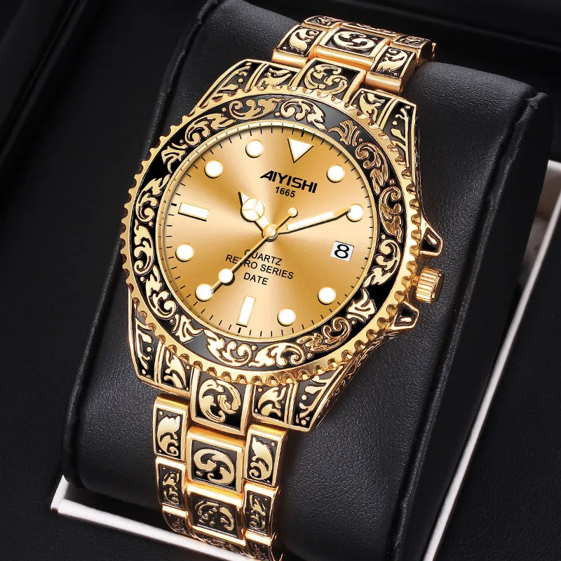 Men's fully automatic waterproof men's watch retro domineering quartz watch 2024 new men's fashion casual quartz watch