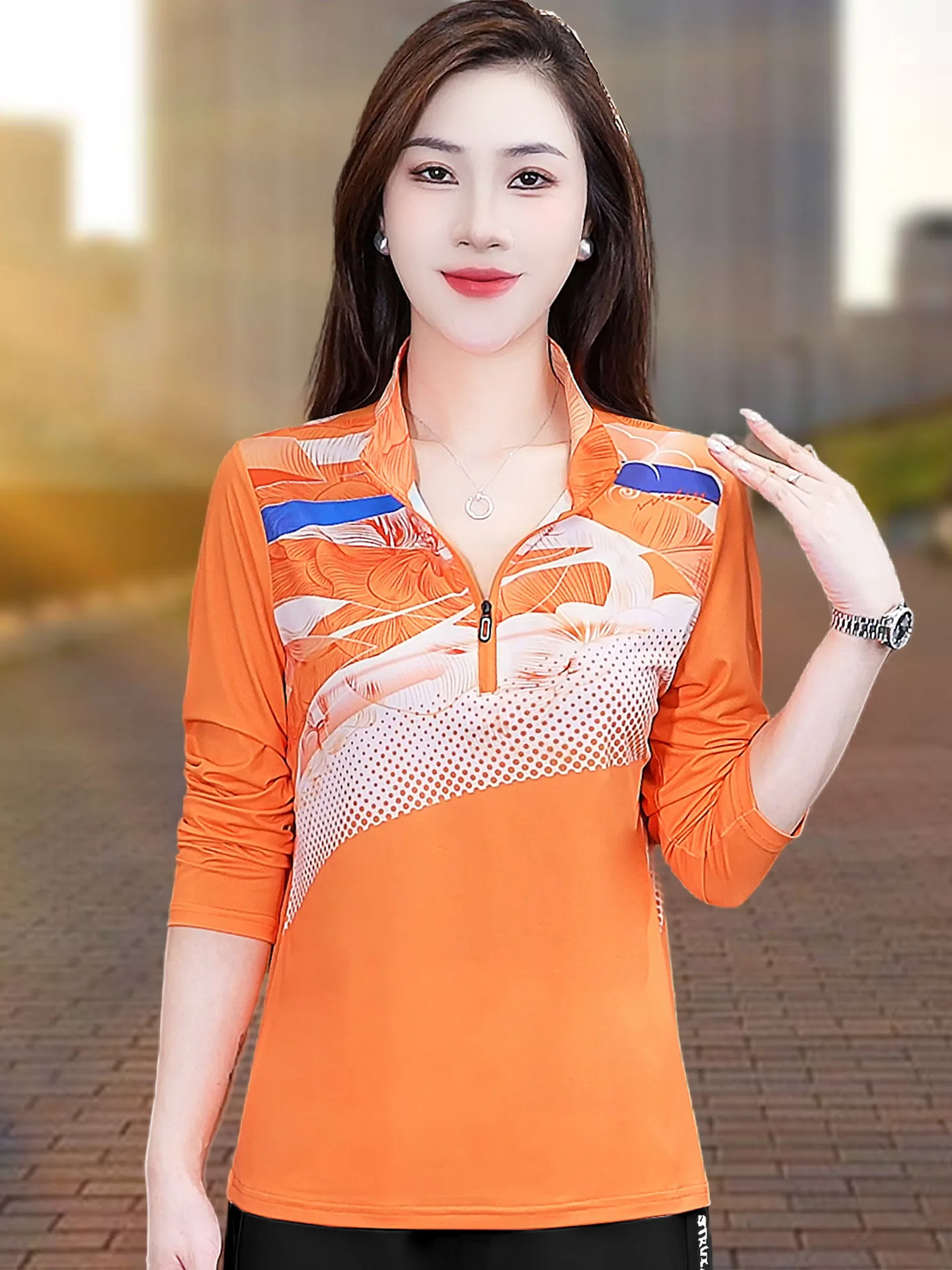 طقم ملابس رياضية من الحرير الجليدي للنساء لربيع وخريف فضفاض قابل للتنفس وياقة واقفة طويلة Sve مكونة من قطعتين كوي جاف غير رسمي...