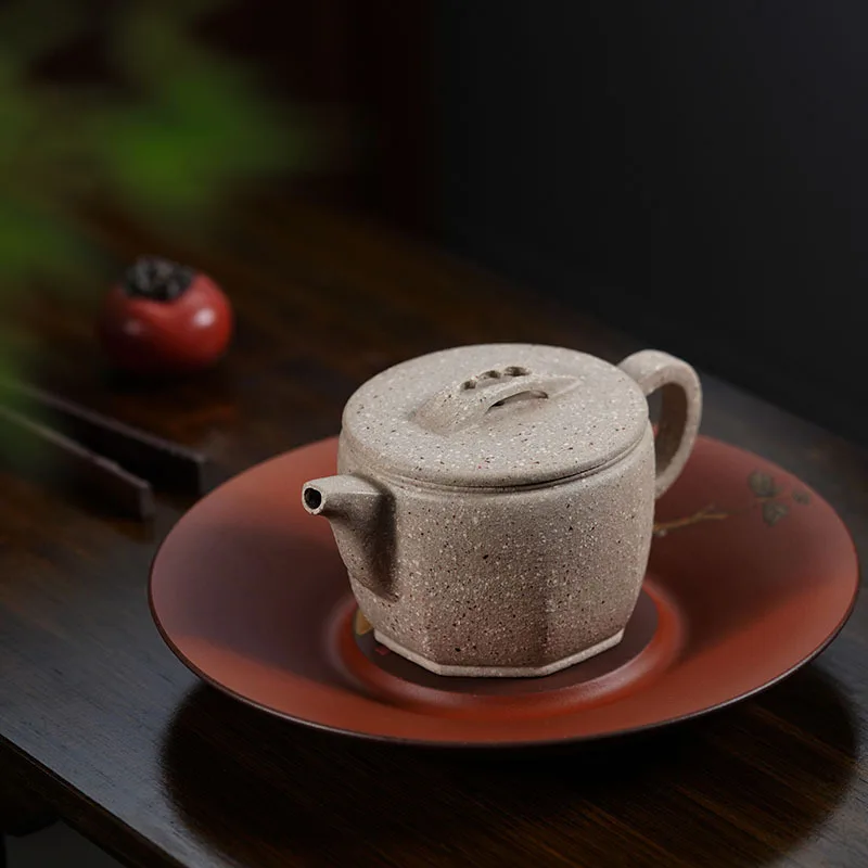 270cc New handmade hexagonal Han tile purple clay teapot without added raw ore, coarse sand, white jade, and clay teapot