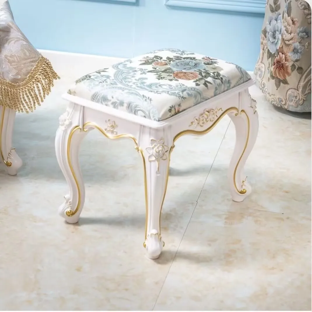 European Makeup Stool Imitation Solid Wood American Dresser Stools White Bedroom Modern Simple Nail Stool Household Ottomans