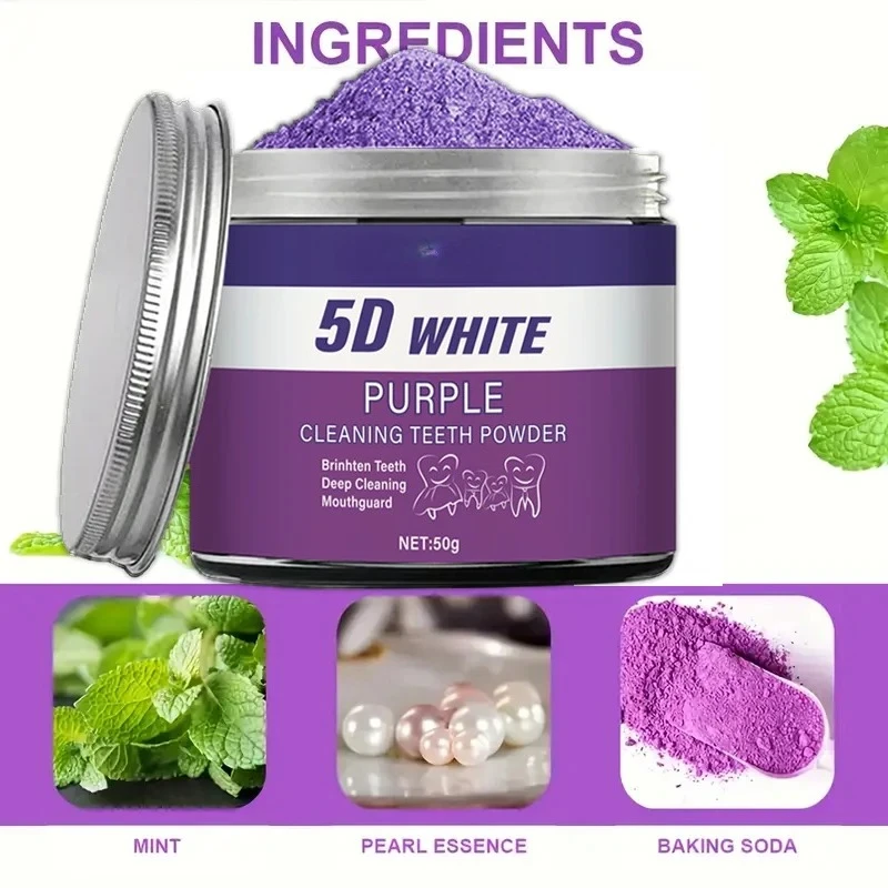 Purple Teeth Whitening Powder, 50g - Deep Cleaning and Teeth Cleaning Powder, Fresh Breath Toothpaste, Natural Pearl Essence