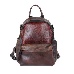 Leather New Women's Backpack Fashion Retro Panelled Cowhide Bags Ladies High Capacity Travel Bags Woman Shoulders Bag