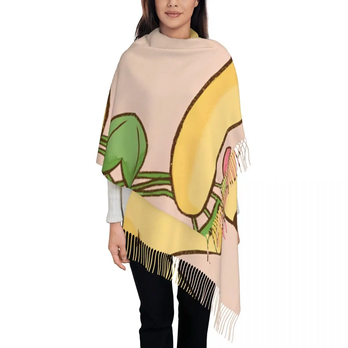 Cute Winnie The Pooh Lively Shawl Wraps for Ladies Winter Large Long Scarf Pashminas Tassel Scarves