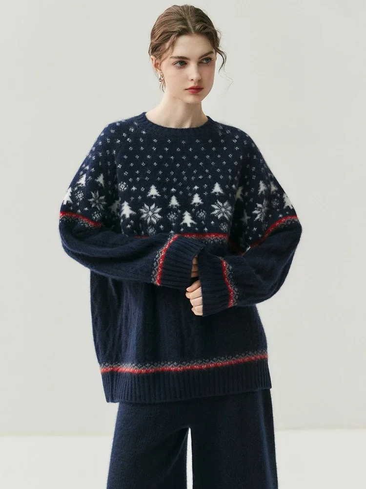 Tcyeek Heavyweight Women's 100% Cashmere Sweater Vintage Style O-neck Pullover Thick Loose Cashmere Knitwear Autumn Winter Tops
