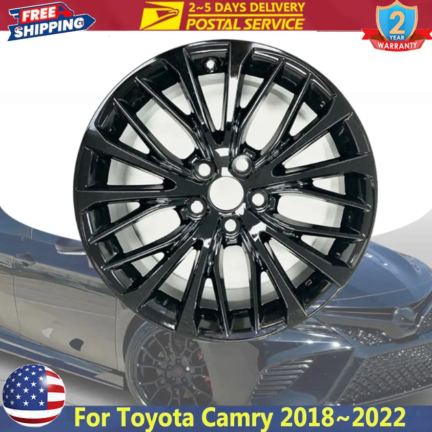 

18" x 8" Gloss Black Replacement Wheel Rim For Toyota Camry 2018~2022 OEM Quality Factory Alloy 75221C 235/45R18