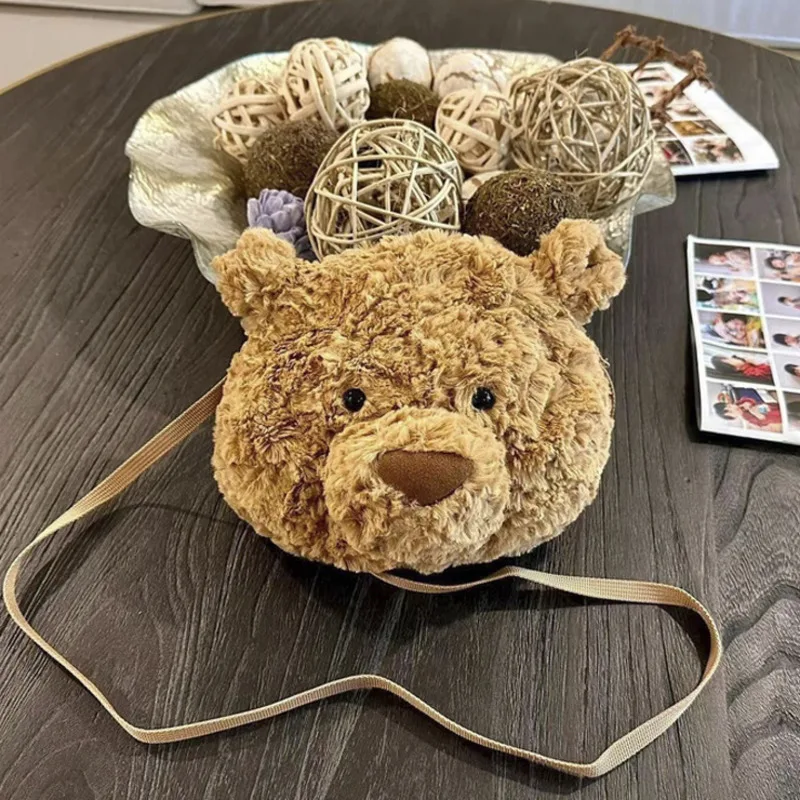 Curly Puppy Plush Bag Bear Head Tote Bag Y2K Toy Dog Crossbody Bag Simulation Back To School Birthday Gift Student Bag Dust Bag