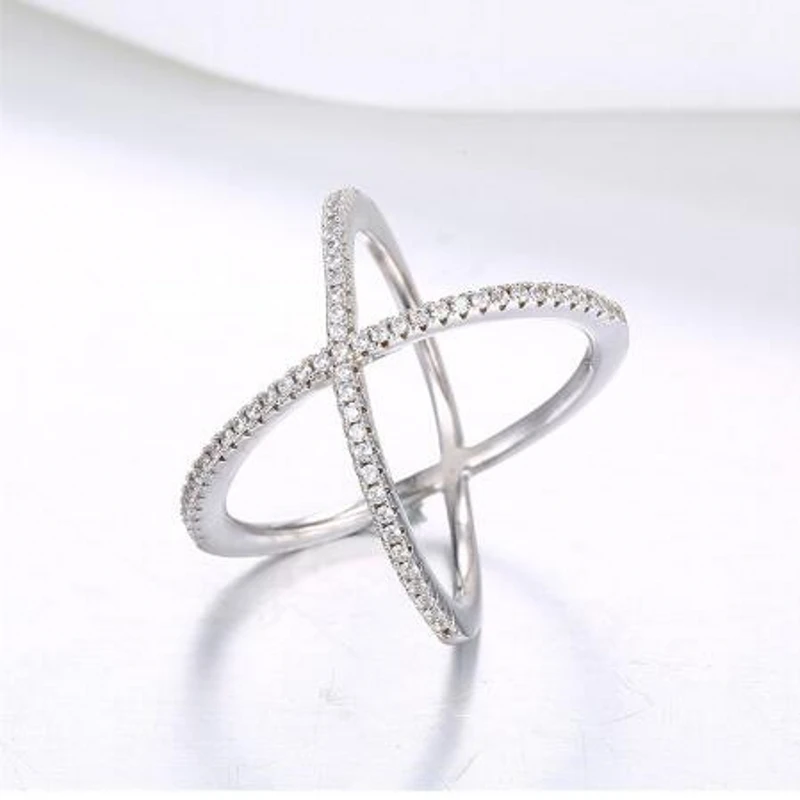 Handmade Silver Color Criss Cross X Cross Rings Micro Pave AAAA Zircon rings women wedding Engagement Jewelry Gift for Women