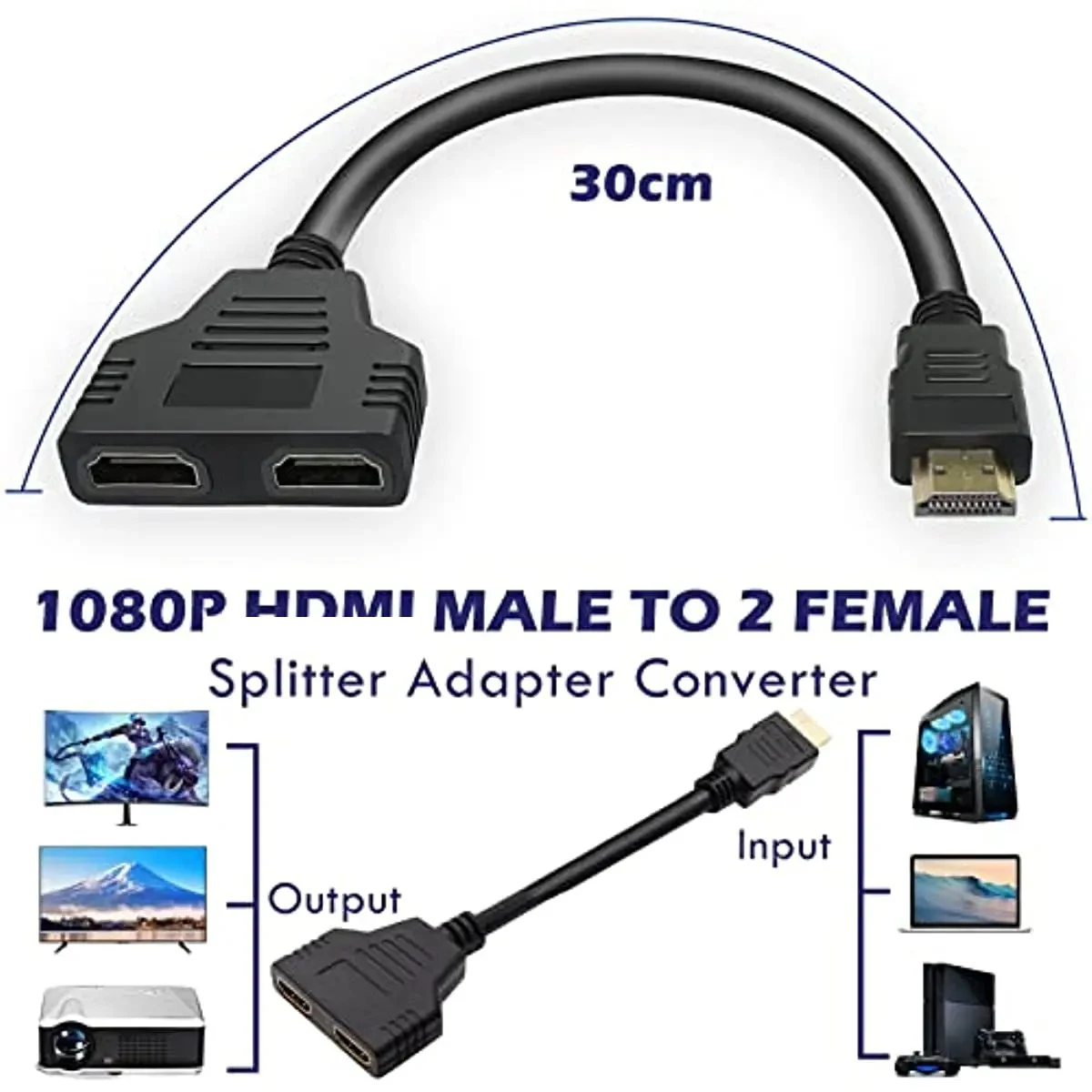 HDMI Splitter Adapter Cable 1 Male To Dual HDMI 2 Way Female 4K 3D Y Splitter Cable for Laptop TV Monitor 1080P 1 in 2 Out LED