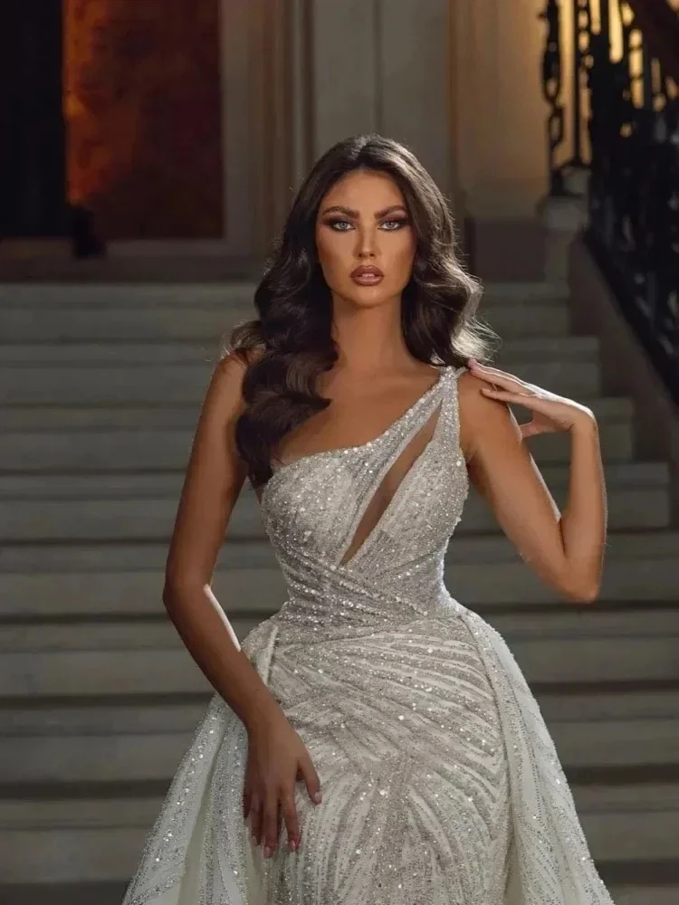 Customized Luxury Mermaid Lace Women's Wedding Dress Sexy Off Shoulder Strap Detachable Skirt New Bridal Dress Vestido De Novia