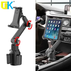 HKGK Universal 360 Car Cup Holder Tablet Automobile Mount Cradle for iPad Pro 12.9 Air 2019 Mini 4 for Samsung tab S7 plus 12.4