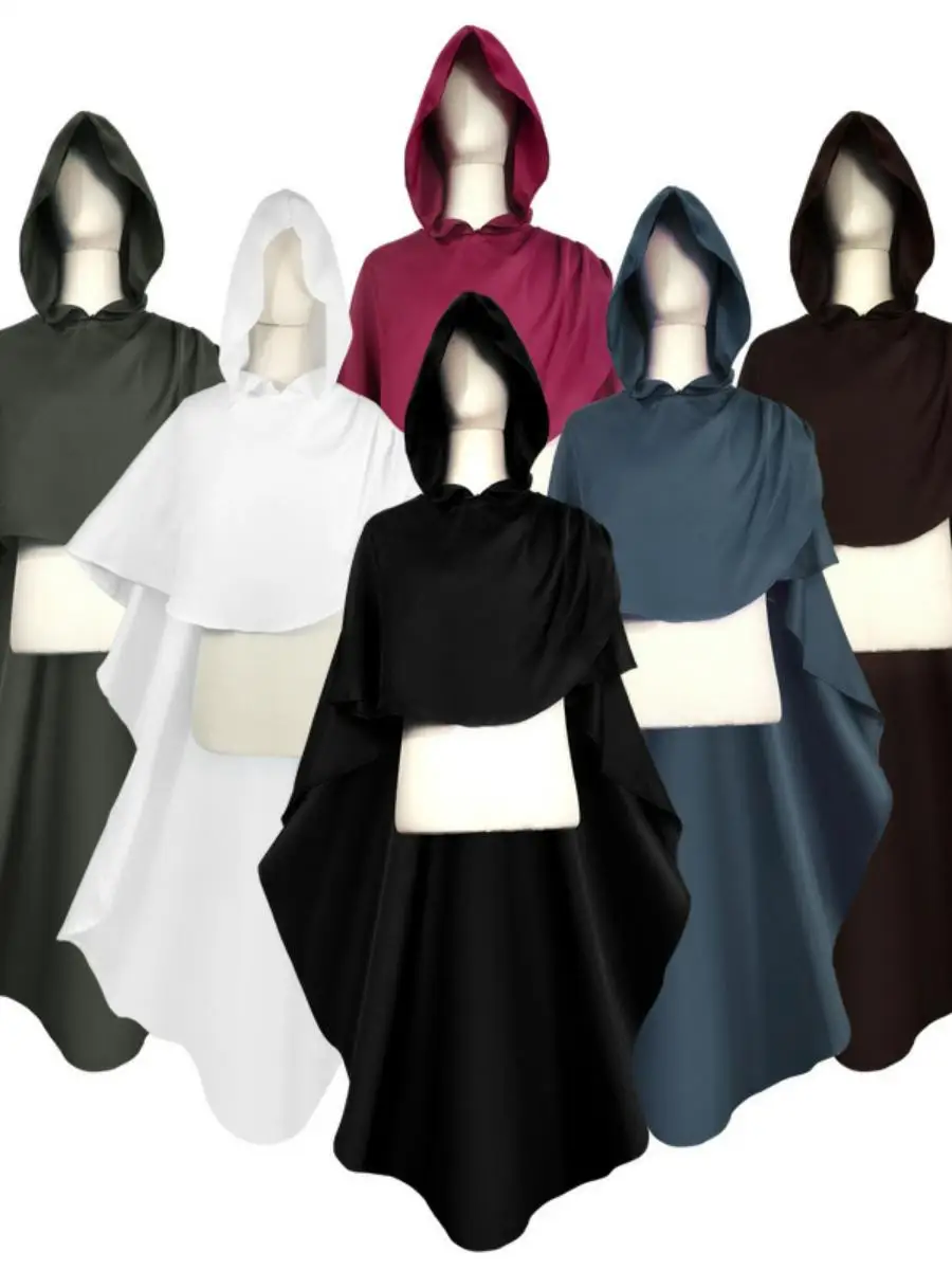 

Новый длинный плащ с капюшоном для косплея на Хэллоуин, винтажный средневековый женский костюм из полиэстера, традиционный национальный сценический костюм