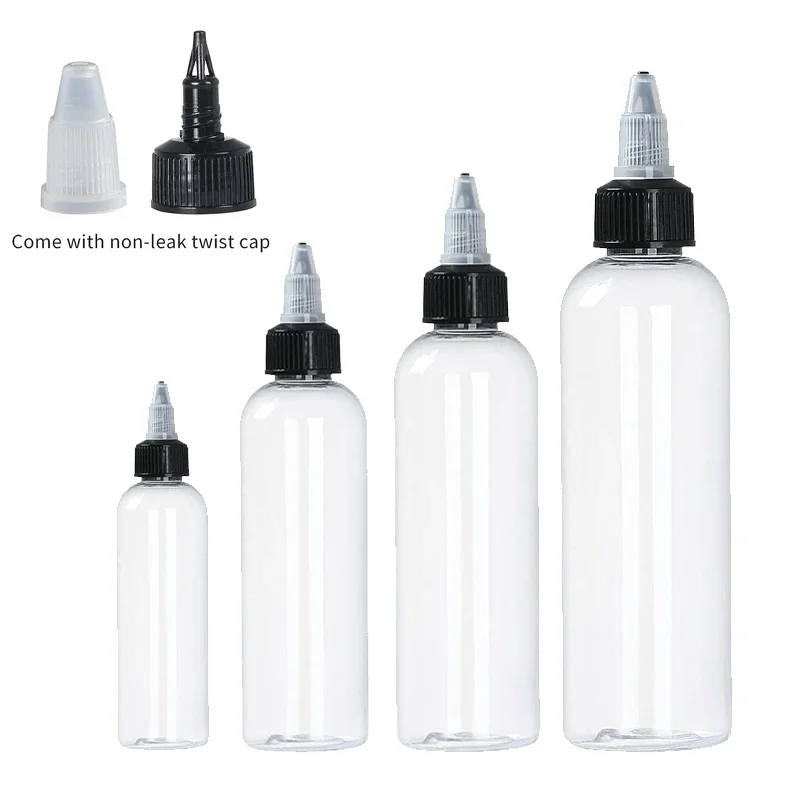 5Pcs 30/60/100/120ml PET Plastic Dispensing Bottles w/ Twist Caps Clear Squeeze Bottle For Crafts Art Ink Liquid Oils Dispense