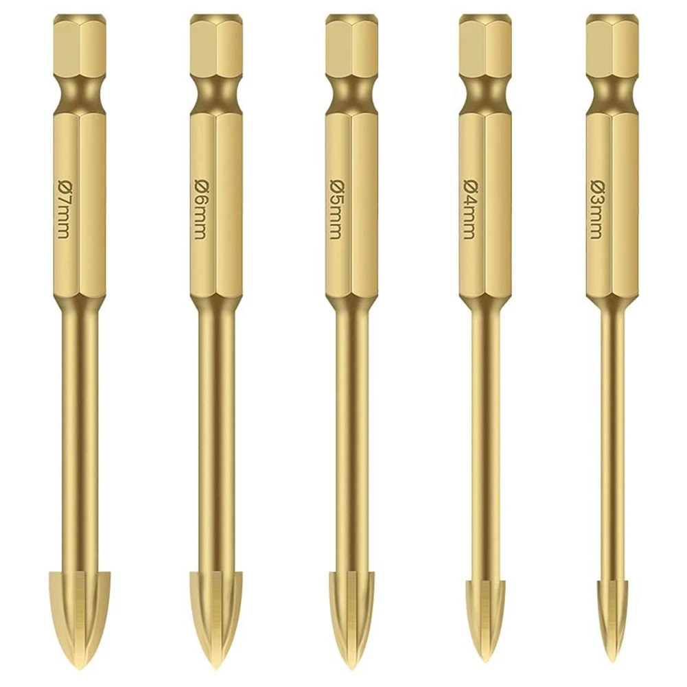 

MLGB Universal Drilling Tool 5PCS,Concrete Drill Bit&Masonry Drill Bit Set Multifunctional Cross Alloy Drill Bit,Gold