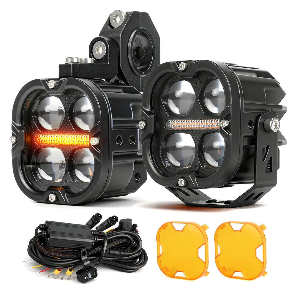 HL 4 LED Moto Auxiliary Spotlight Projector High Low Beam Strobe Motorbike Fog Light for Moto Trail Truck Universal off-road use