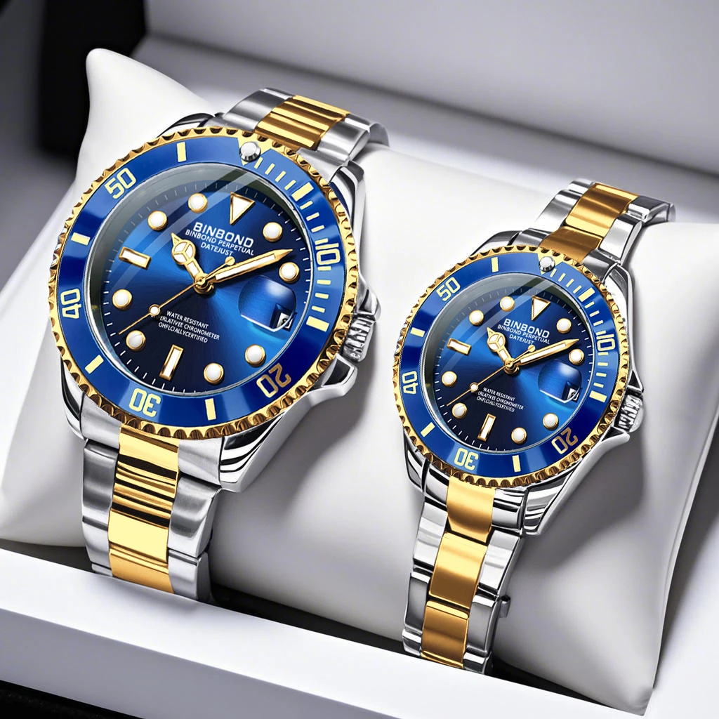 BINBOND Couple Watches 920CP Top Brand Luxury Original Quartz Watch for Lover Anniversary Gift With Box Waterproof Luminous Date