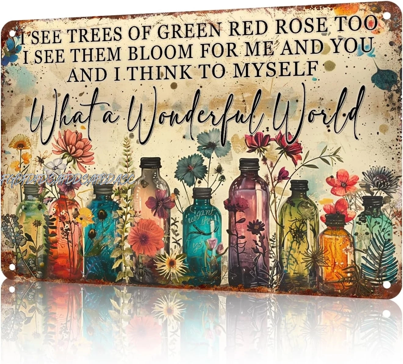 Dragonfly What A Wonderful World Flowers Funny Metal Tin Sign Wall Decor I See Trees of Green Red Rose Retro Tin Sign 8 x 1 sign
