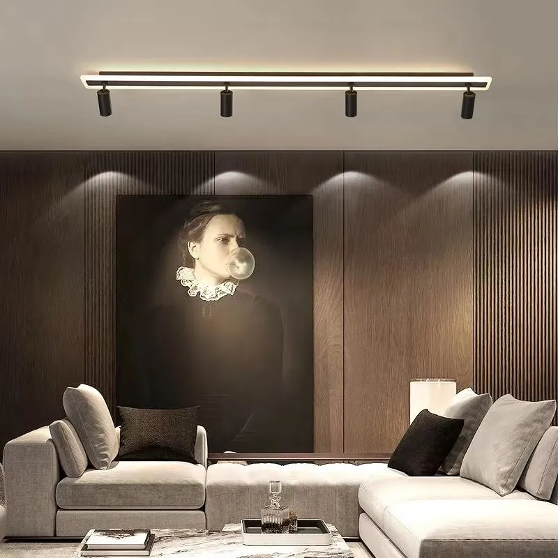 Plafonniers sur rail à LED modernes avec projecteurs, lumière minimaliste pour chambre à coucher, lampes à longue bande, corrigées par salle à manger, hall, couloir