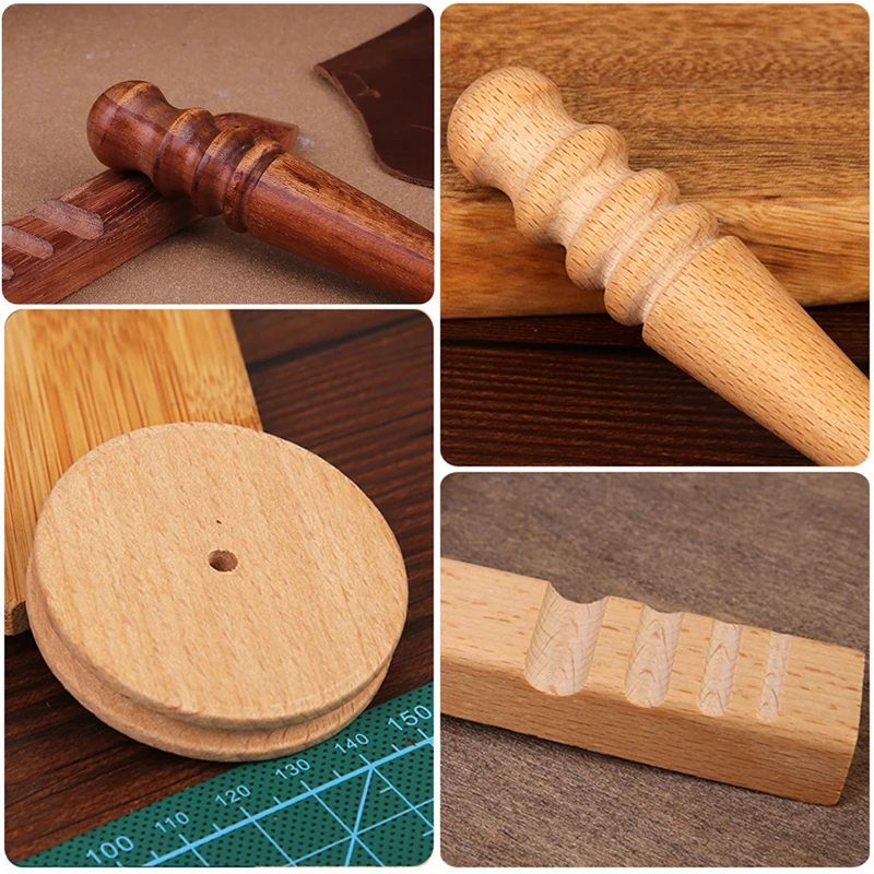 KRABALL Wooden Round Burnishing Edge Leather Edge Slicking Round Grinding Rod for Polished Edge Leather Craft Working Tool