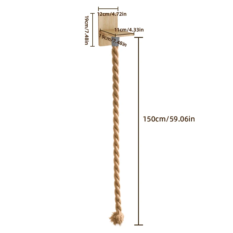An der Wand montierter Katzenkratzer – dickes Juteseil, langlebiger Kletterturm für Hauskatzen. Interaktives Katzenspielzeug | Hängende Katzenleiter – Detail 3