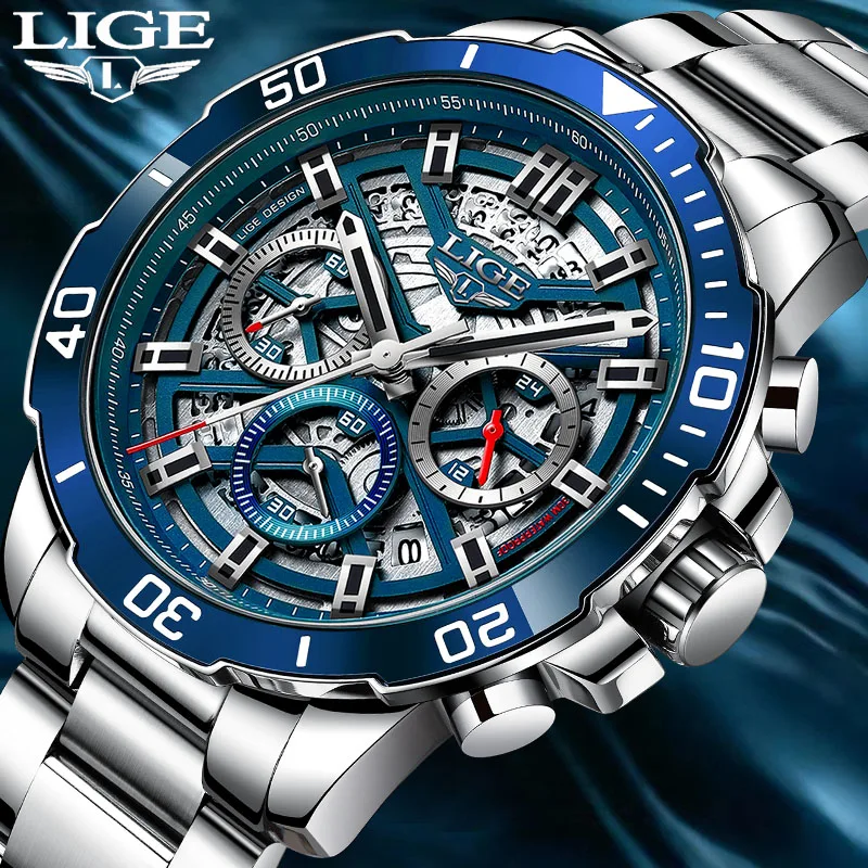 

LIGE New Fashion Hollow Watch For Men Top Brand Luxury Business Watch Men Military Sports Waterproof Men's Quartz Wristwatches