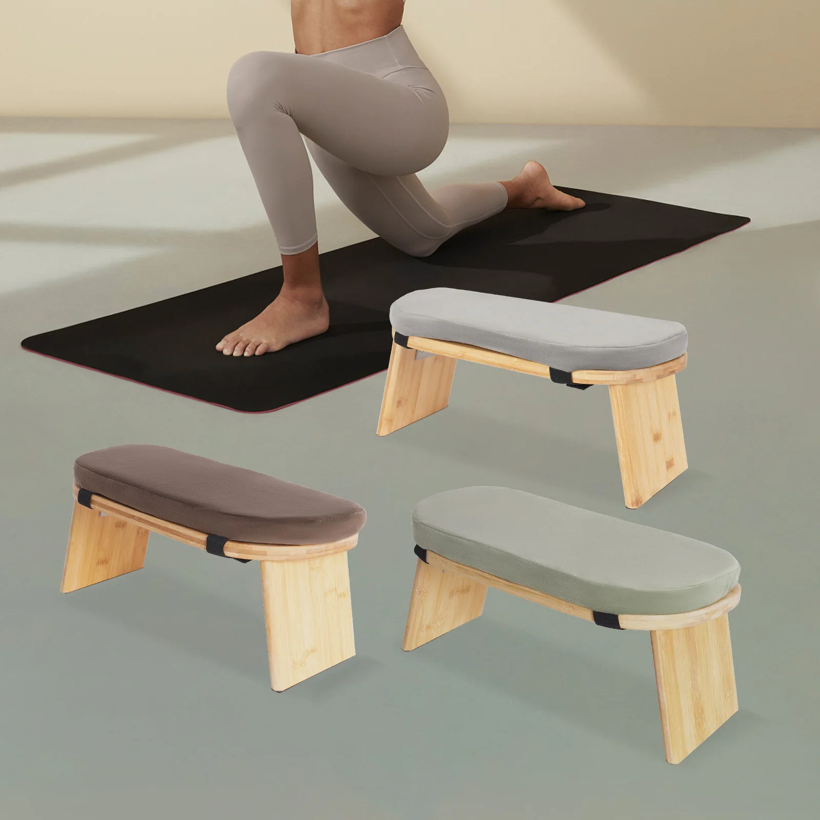 Foldable Bamboo Kneeling Bench for Meditation and Yoga, Velvet Cushion, Anti-Slip Pads, Ergonomic 5° Forward Tilt for Comfort an image 4